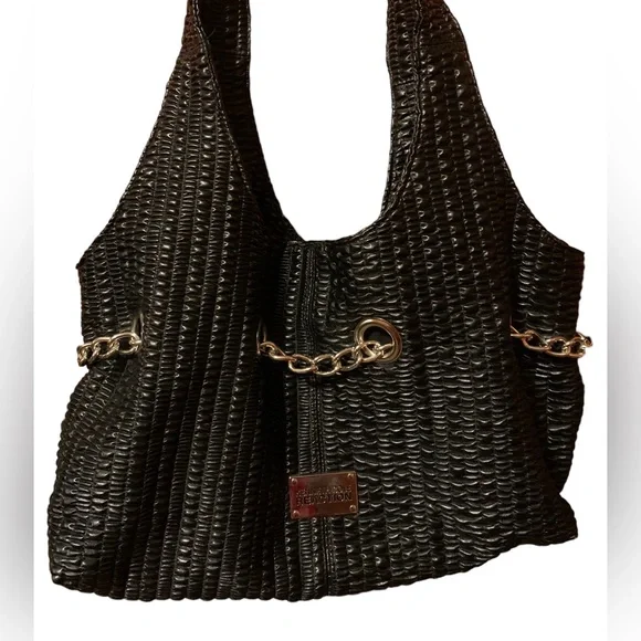 KENNETH COLE REACTION Black & Silver Chain Magnetic Closure Handbag Purse - Picture 1 of 14